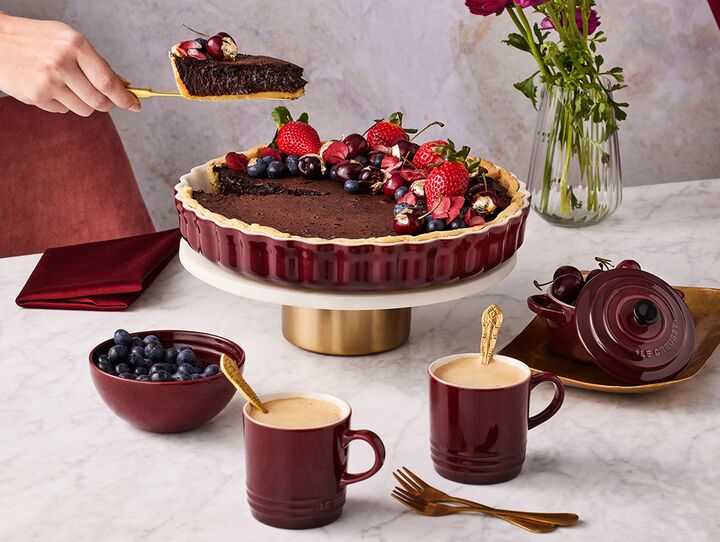 Service à fondue au chocolat en céramique avec palette en bois, 4  fourchettes, 4
