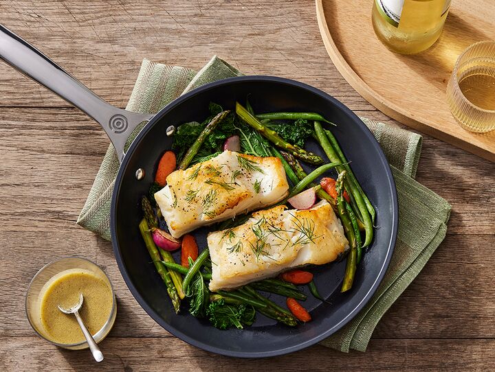 Poisson poêlé, sauce à la moutarde et au citron